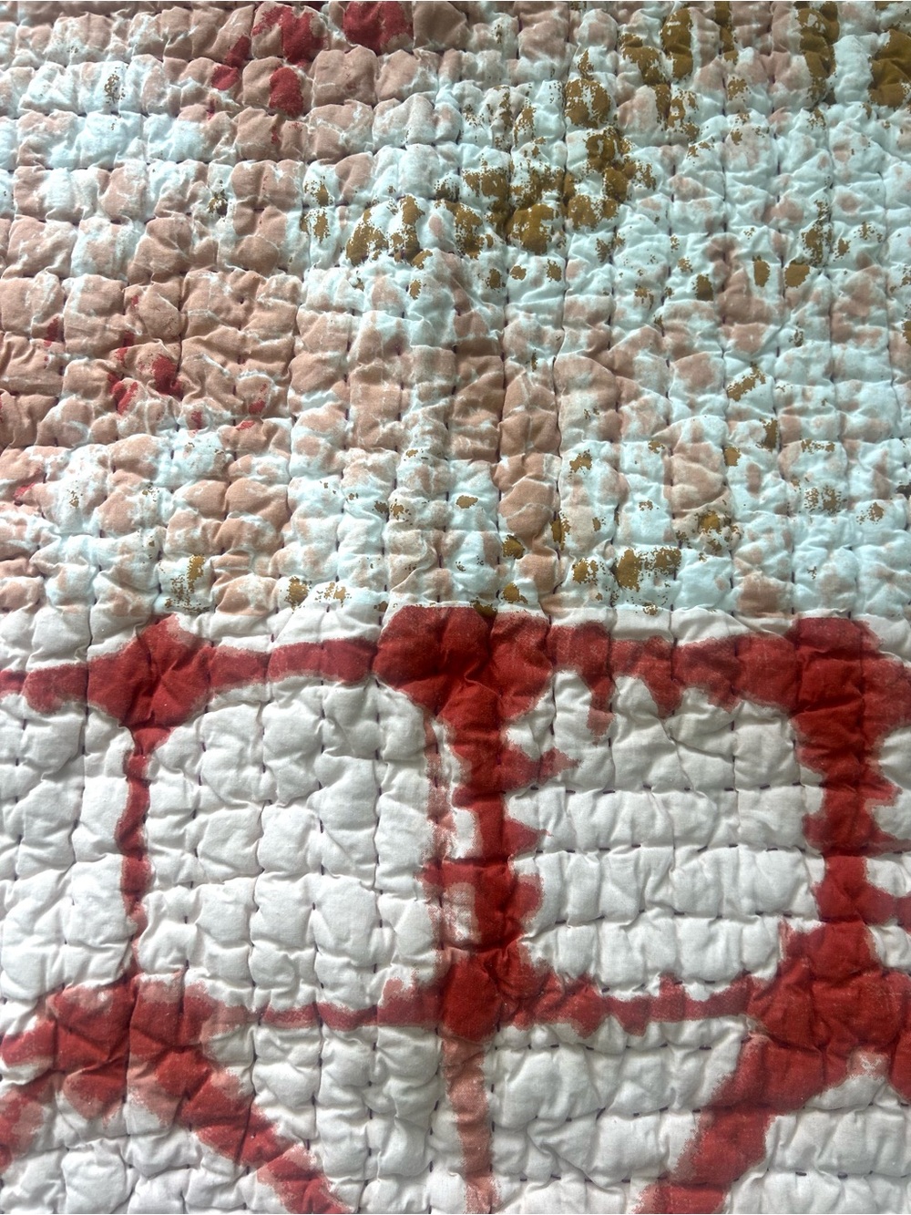 Anthropologie Silk Blend Quilted Euro Sham 26x26 Terracotta Pink Gold - Picture 2 of 6